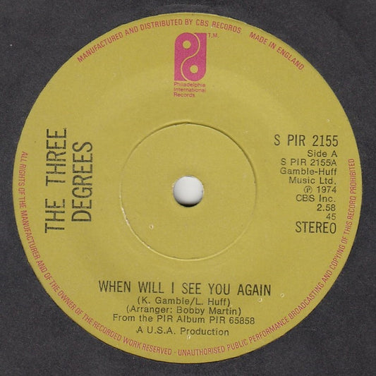 The Three Degrees - When Will I See You Again (7", Single, Sol)