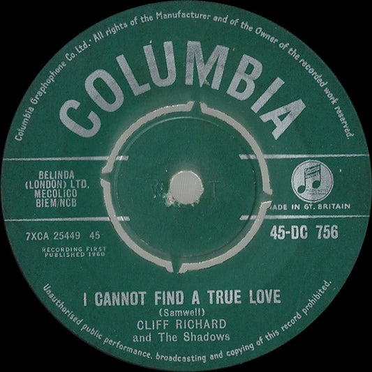Cliff Richard And The Shadows* - I Cannot Find A True Love (7", Single)