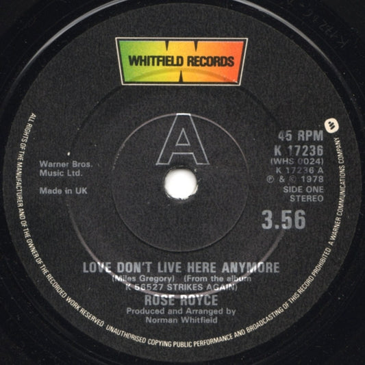 Rose Royce - Love Don't Live Here Anymore (7", Single, Sol)
