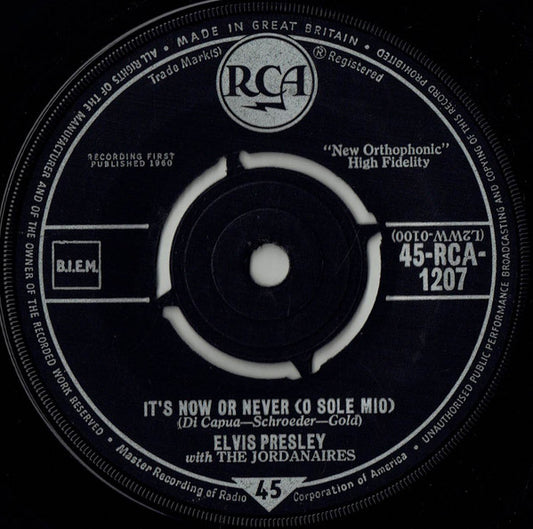 Elvis Presley With The Jordanaires - It's Now Or Never (O Sole Mio) (7", Single)