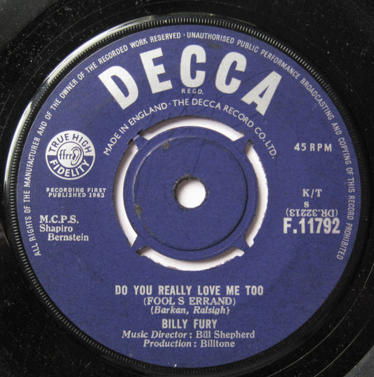 Billy Fury - Do You Really Love Me Too (Fool’s Errand) (7", Single)