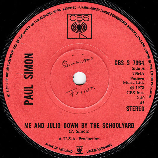 Paul Simon - Me And Julio Down By The Schoolyard  (7", Single, Sol)