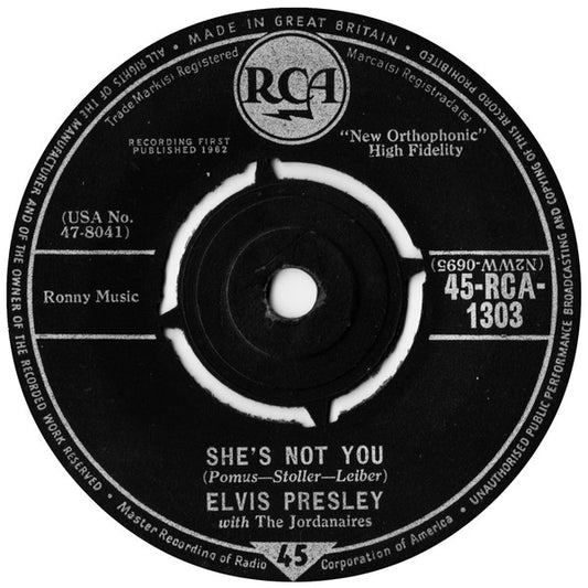 Elvis Presley With The Jordanaires - She's Not You (7", Single)