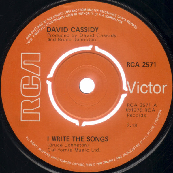 David Cassidy - I Write The Songs (7", Single, Pus)