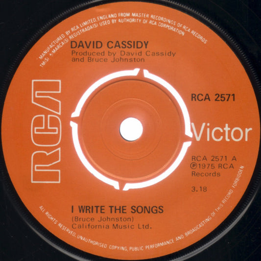 David Cassidy - I Write The Songs (7", Single, Pus)