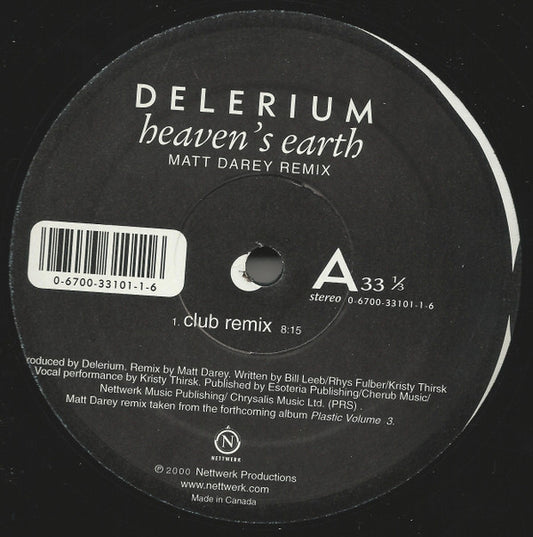 Delerium - Heaven's Earth (Matt Darey Remix) (12", Single)