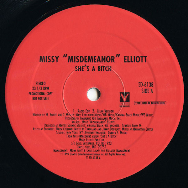 Missy "Misdemeanor" Elliott* - She's A Bitch (12", Promo)