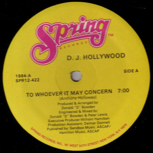 D. J. Hollywood* - To Whoever It May Concern (12")