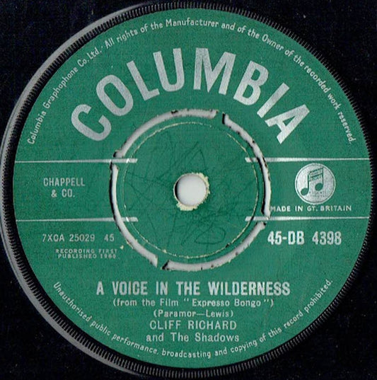 Cliff Richard And The Shadows* - A Voice In The Wilderness (7", Single)