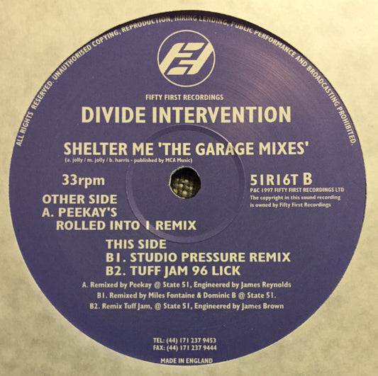 Divide Intervention - Shelter Me (The Garage Mixes) (12")
