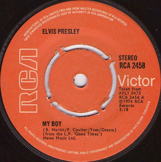 Elvis Presley - My Boy (7", Single, Pus)