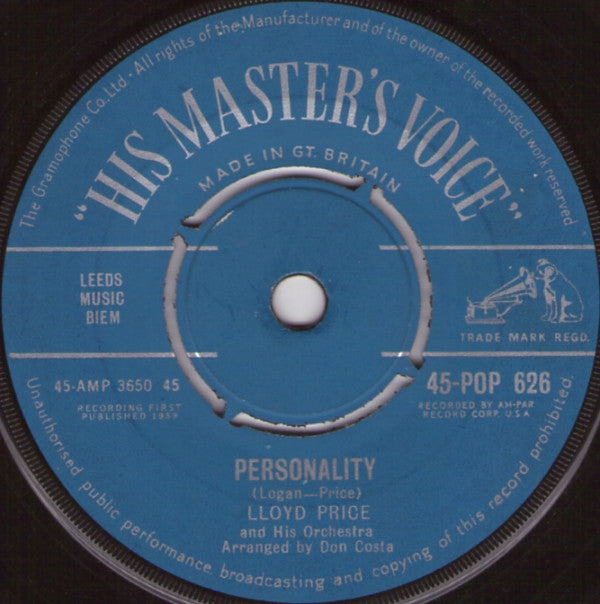 Lloyd Price And His Orchestra - Personality (7")