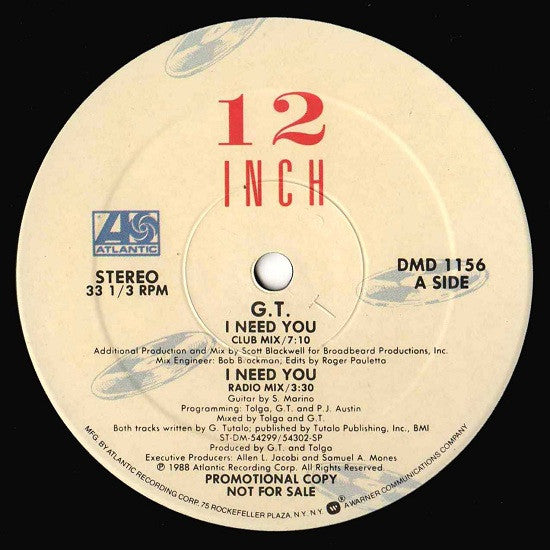 G.T. (2) - I Need You (12", Promo)
