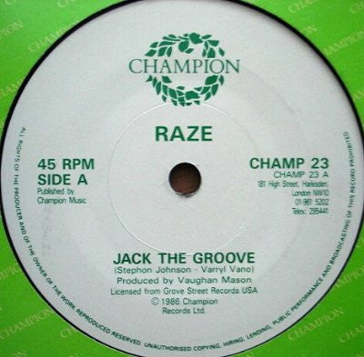 Raze - Jack The Groove (7", Single)