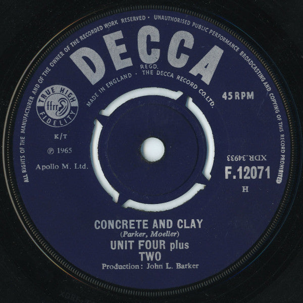 Unit Four Plus Two - Concrete And Clay (7", Single)