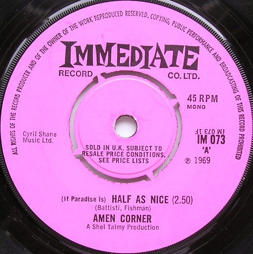 Amen Corner - (If Paradise Is) Half As Nice (7", Single, Mono)