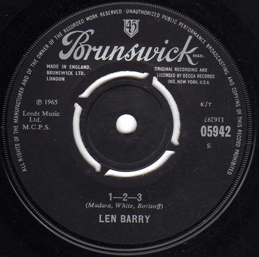 Len Barry - 1-2-3 (7", Single, 4-P)