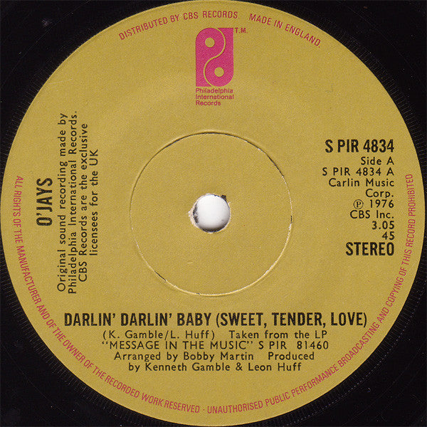 O'Jays* - Darlin' Darlin' Baby (Sweet, Tender, Love) (7", Single, Sol)