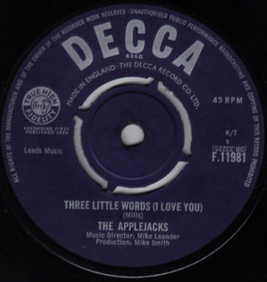 The Applejacks - Three Little Words (I Love You) (7", Single)