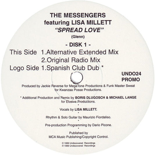The Messengers Featuring Lisa Millett - Spread Love (12", Promo)
