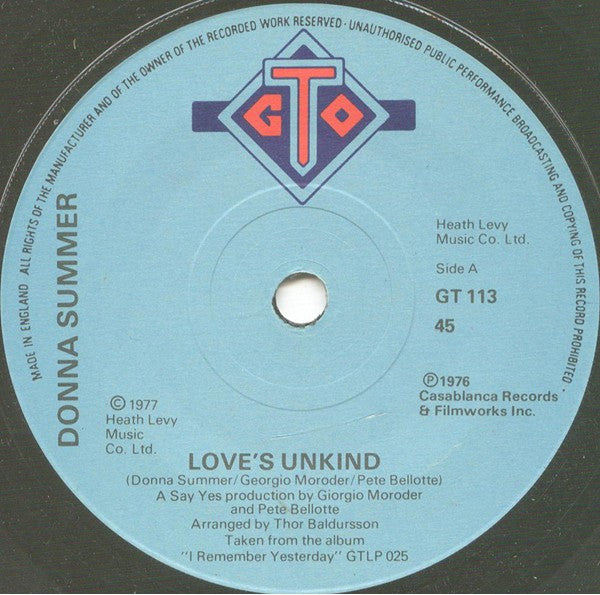 Donna Summer - Love's Unkind (7", Single, Pap)