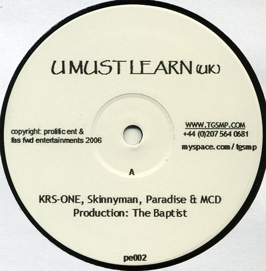 KRS-One, MCD, Paradise (13) & Skinnyman - U Must Learn (UK) (12", W/Lbl)