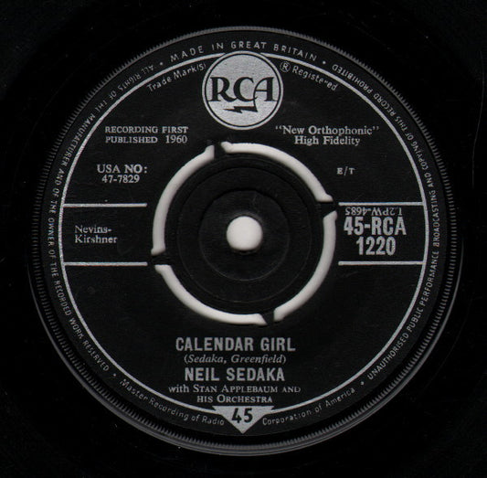 Neil Sedaka With Stan Applebaum And His Orchestra - Calendar Girl (7", Single)