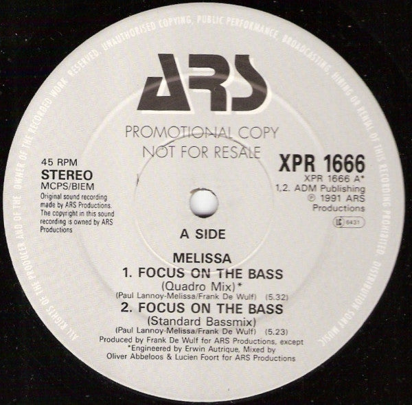 Melissa - Focus On The Bass (12", Promo)