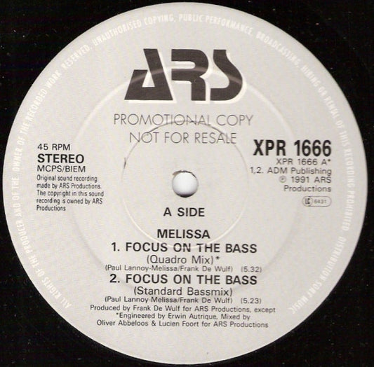 Melissa - Focus On The Bass (12", Promo)