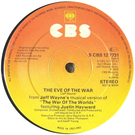 Jeff Wayne - The Eve Of The War (12", Single)