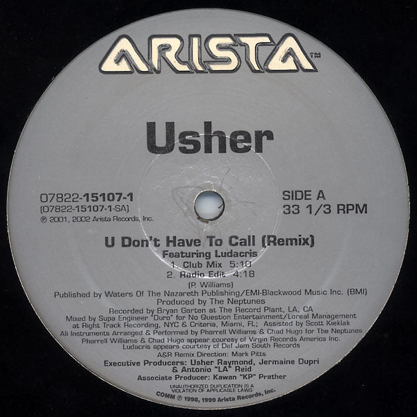 Usher - U Don't Have To Call (Remix) (12")