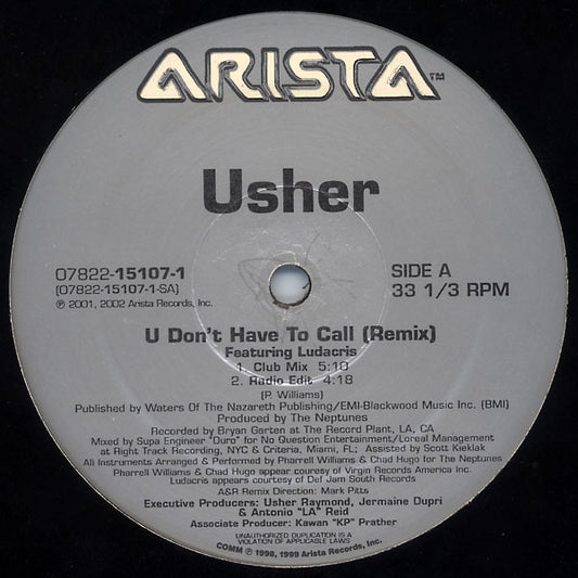 Usher - U Don't Have To Call (Remix) (12")
