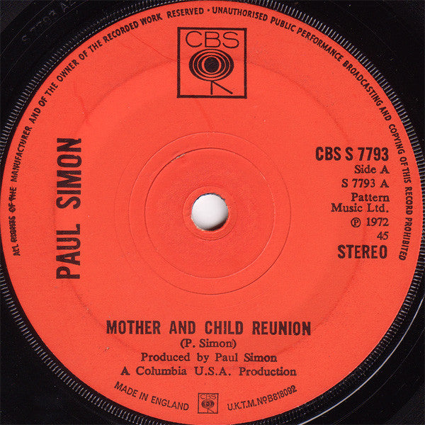 Paul Simon - Mother And Child Reunion (7", Single, Sol)