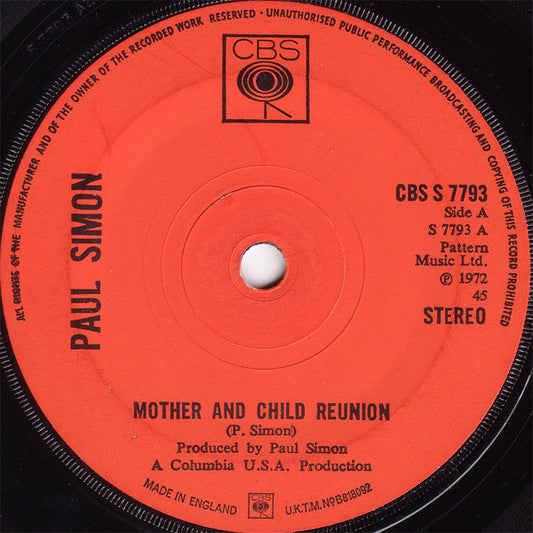 Paul Simon - Mother And Child Reunion (7", Single, Sol)