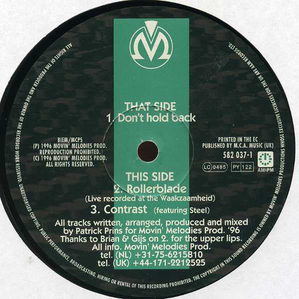 Movin' Melodies - Don't Hold Back (12", Single)