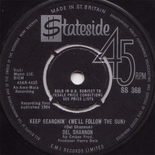 Del Shannon - Keep Searchin' (We'll Follow The Sun) (7", Single)