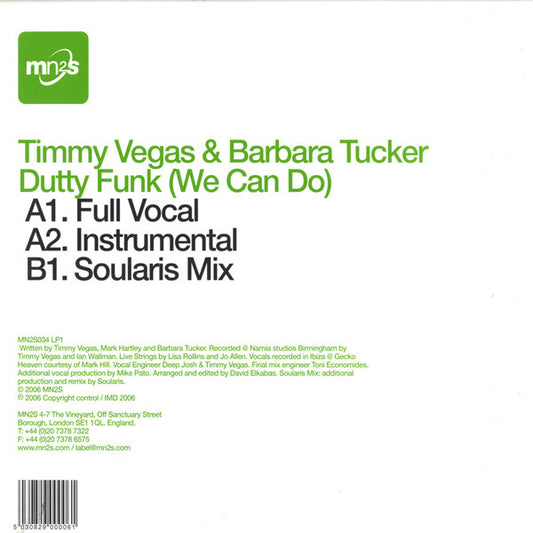 Timmy Vegas & Barbara Tucker - Dutty Funk (We Can Do) (12")