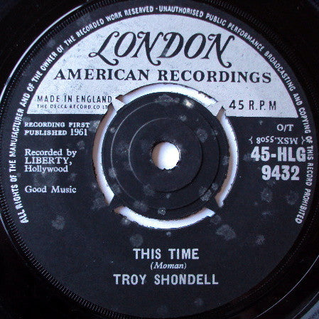 Troy Shondell - This Time (7", Single)