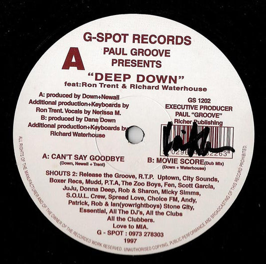 Paul Groove Presents Deep Down (9) Feat: Ron Trent & Richard Waterhouse - Can't Say Goodbye (12")