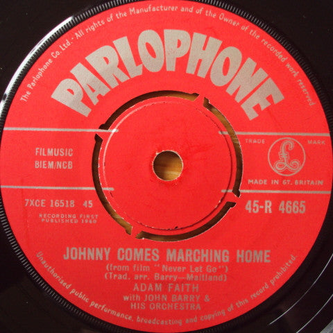 Adam Faith With John Barry & His Orchestra - Johnny Comes Marching Home (7")