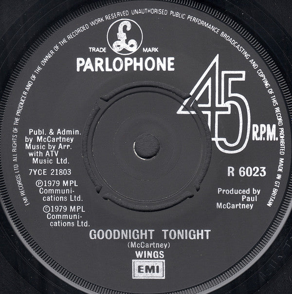 Wings (2) - Goodnight Tonight (7", Single)