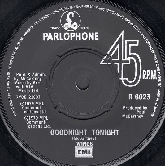 Wings (2) - Goodnight Tonight (7", Single)