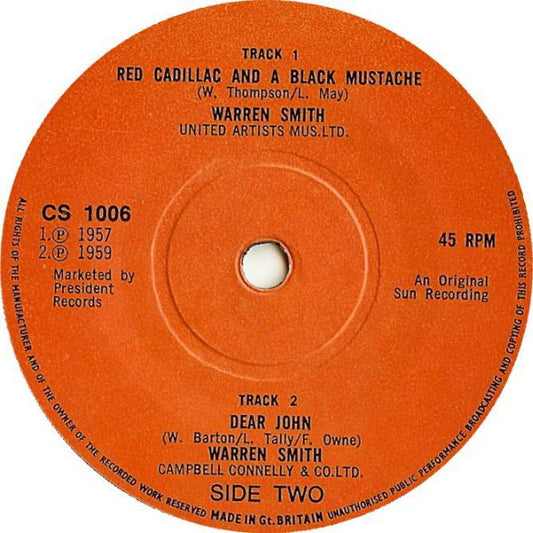 Warren Smith (3) - Red Cadillac And A Black Mustache / Dear John (7", Single)