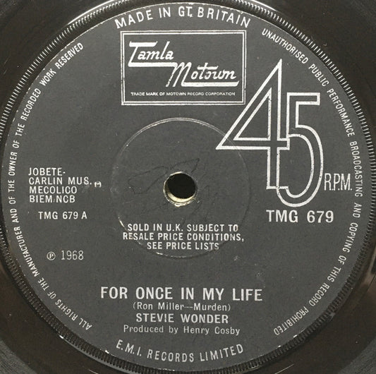 Stevie Wonder - For Once In My Life (7", Single, Sol)