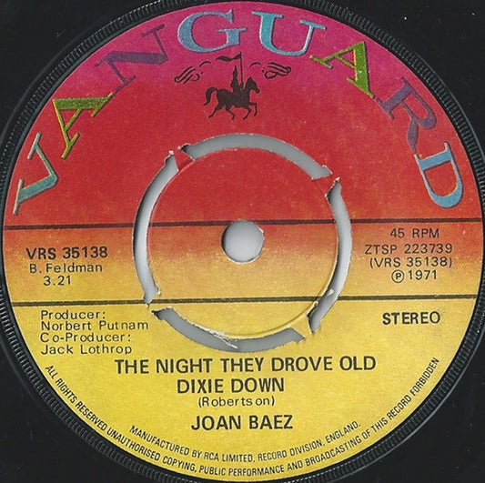 Joan Baez - The Night They Drove Old Dixie Down (7", Single, Kno)