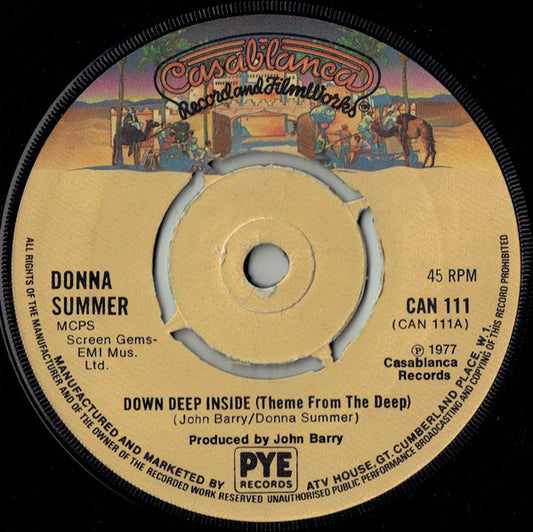 Donna Summer / John Barry - Down Deep Inside (Theme From The Deep) / Theme From The Deep (Instrumental) (7", Single, Pus)