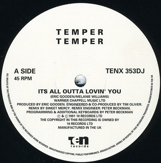Temper Temper - It's All Outta Lovin' You (12", Promo)