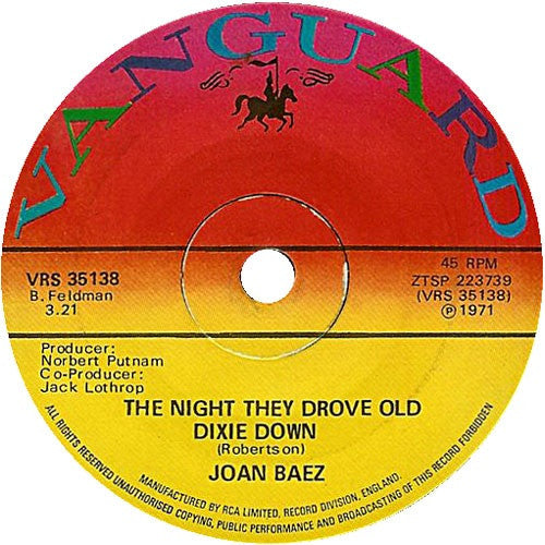 Joan Baez - The Night They Drove Old Dixie Down (7", Single, Sol)