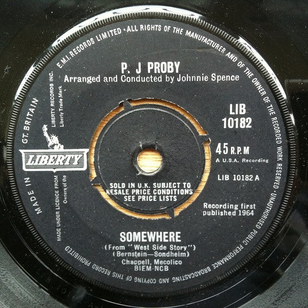 P. J Proby* - Somewhere (7", Single, 4 P)