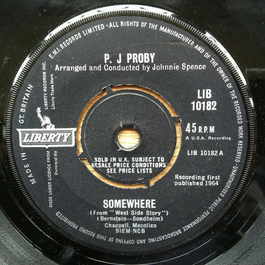 P. J Proby* - Somewhere (7", Single, 4 P)